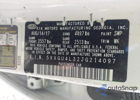 2018 Kia Optima Ex z USA, uszkodzony, nr VIN 5XXGU4L32JG214097